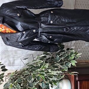 Belle Pelle Italian Lamb Skin Leather Quilted Black Belted Women's Coat  XL